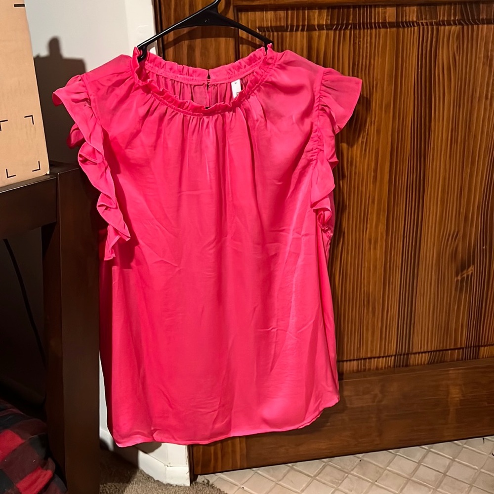Hot Pink Ruffle Sleeve Blouse